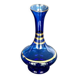 Translucent green blue glass soliflore with gold trim - 15 cm