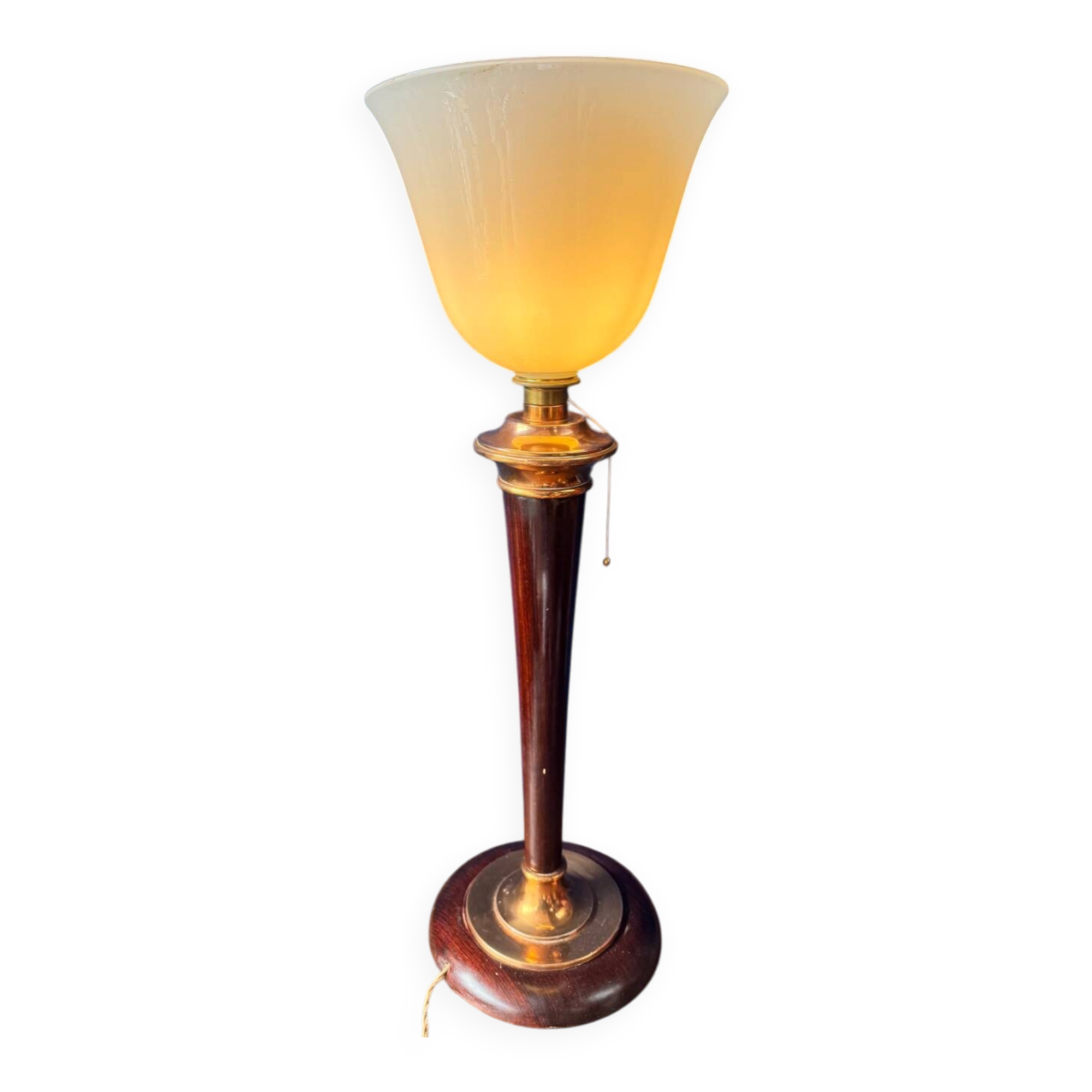 Mazda lamp – mahogany, copper and opaline – 1930s