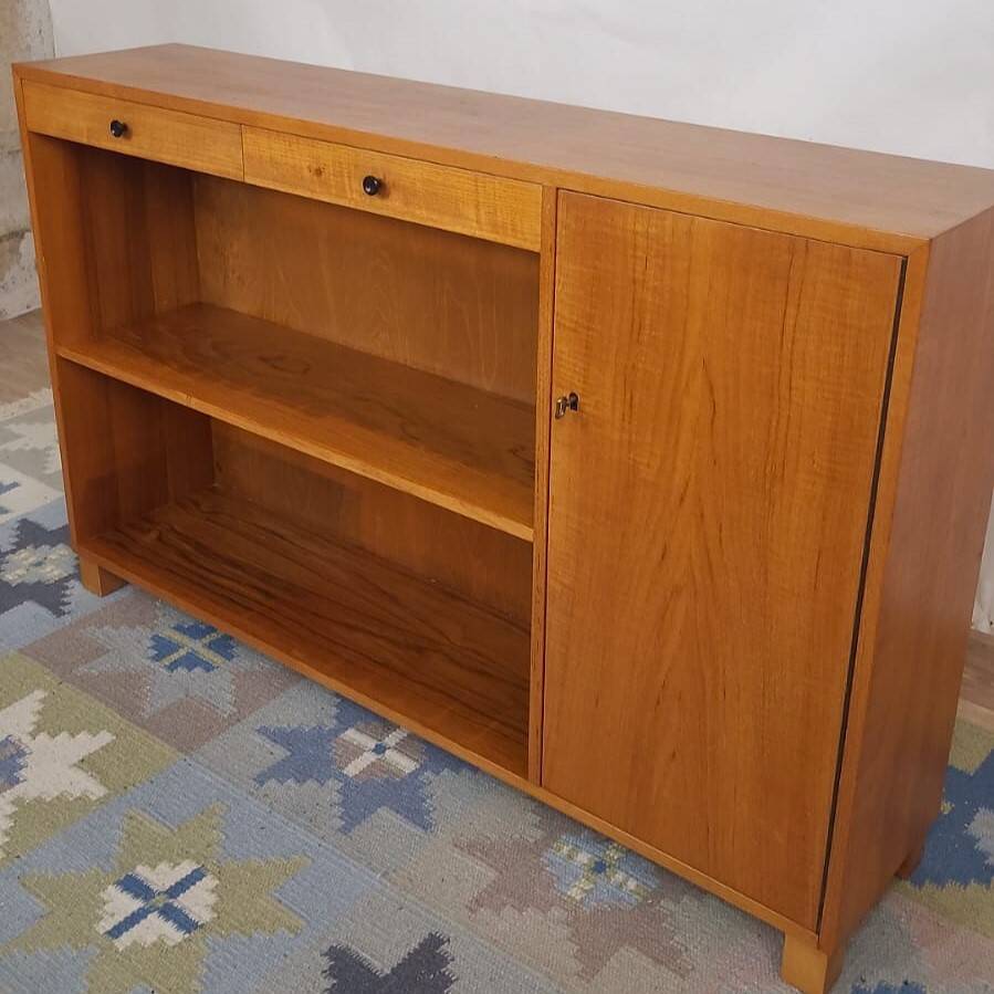 Low Scandinavian bookcase with 2 drawers and a side door – Denmark 1960