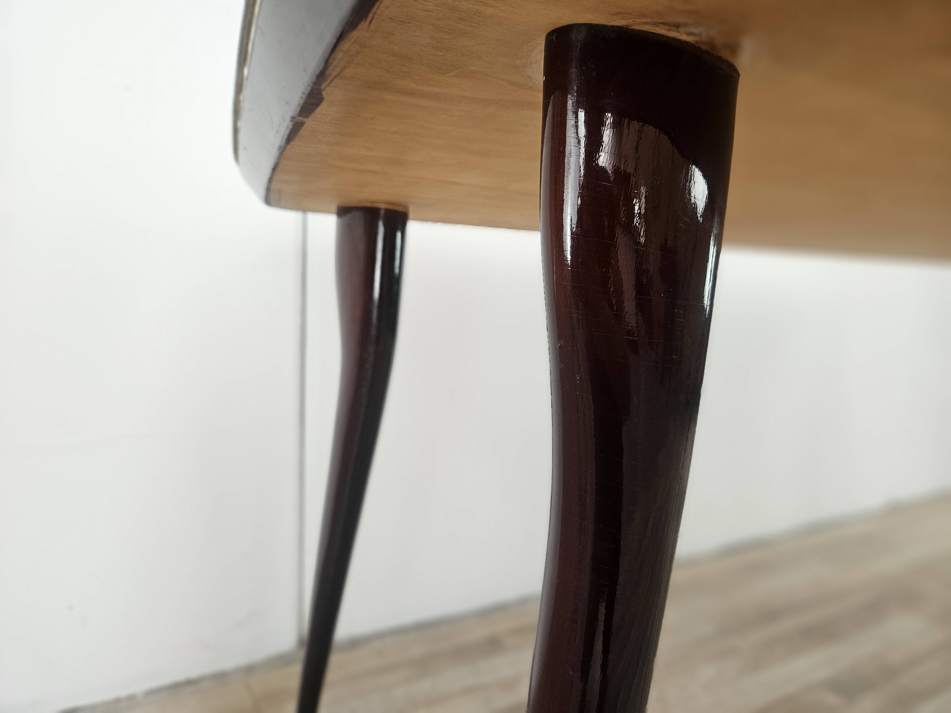 Mid-century mahogany dining table with aquamarine glass top