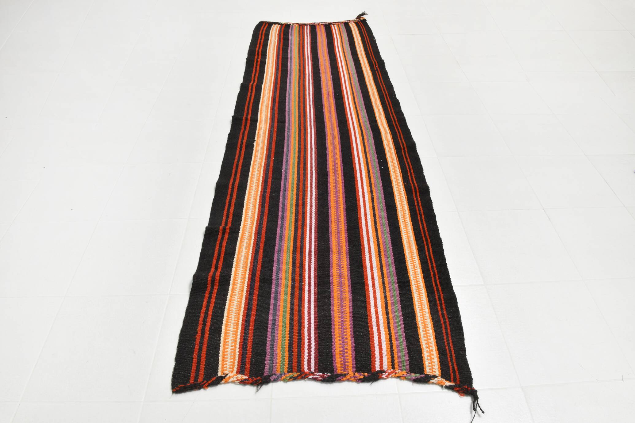 3x10 Striped Pattern Turkish Kilim Runner Rug, 100x299Cm