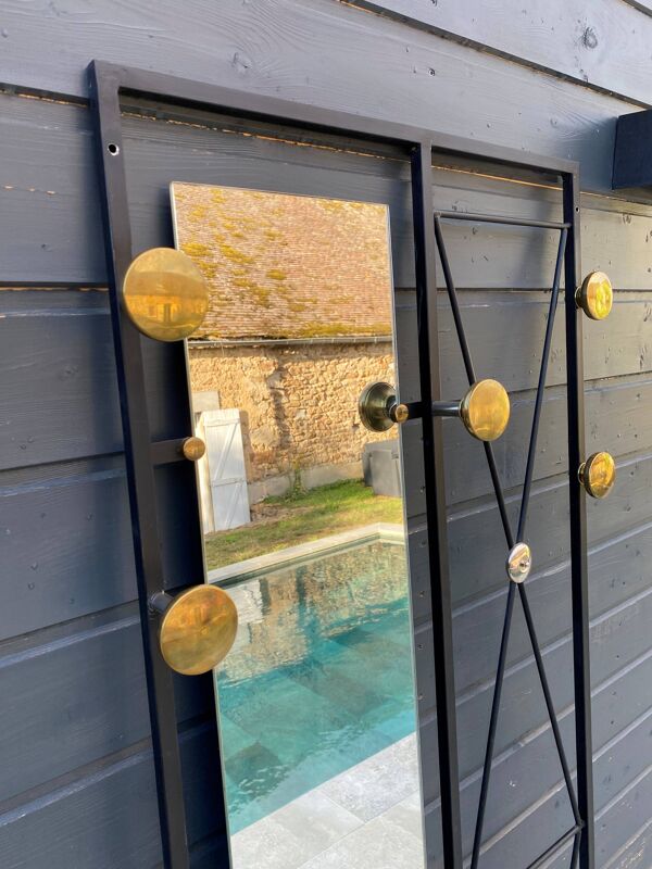 Vestiaire porte manteaux mural miroir d’entrée 182x64cm années 1950 vintage