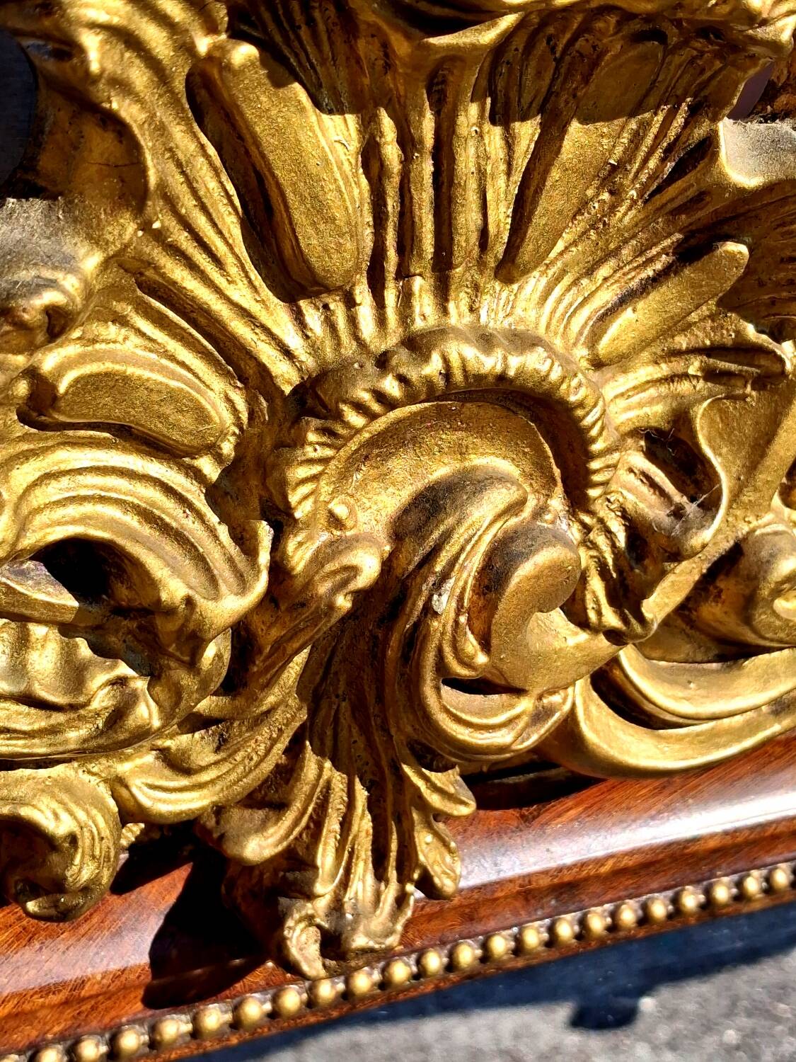 Authentic original Italian fireplace mirror, frame and pediment.