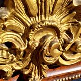 Authentic original Italian fireplace mirror, frame and pediment.