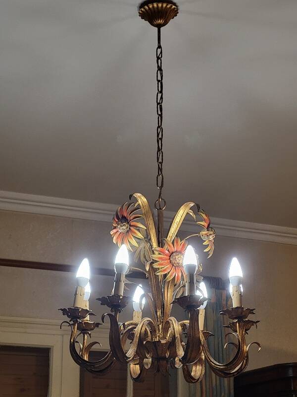 Set of painted metal chandeliers with flower decor