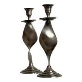 Pair of pewter candlesticks with twisted shaft on beaded base — second half of the 20th century