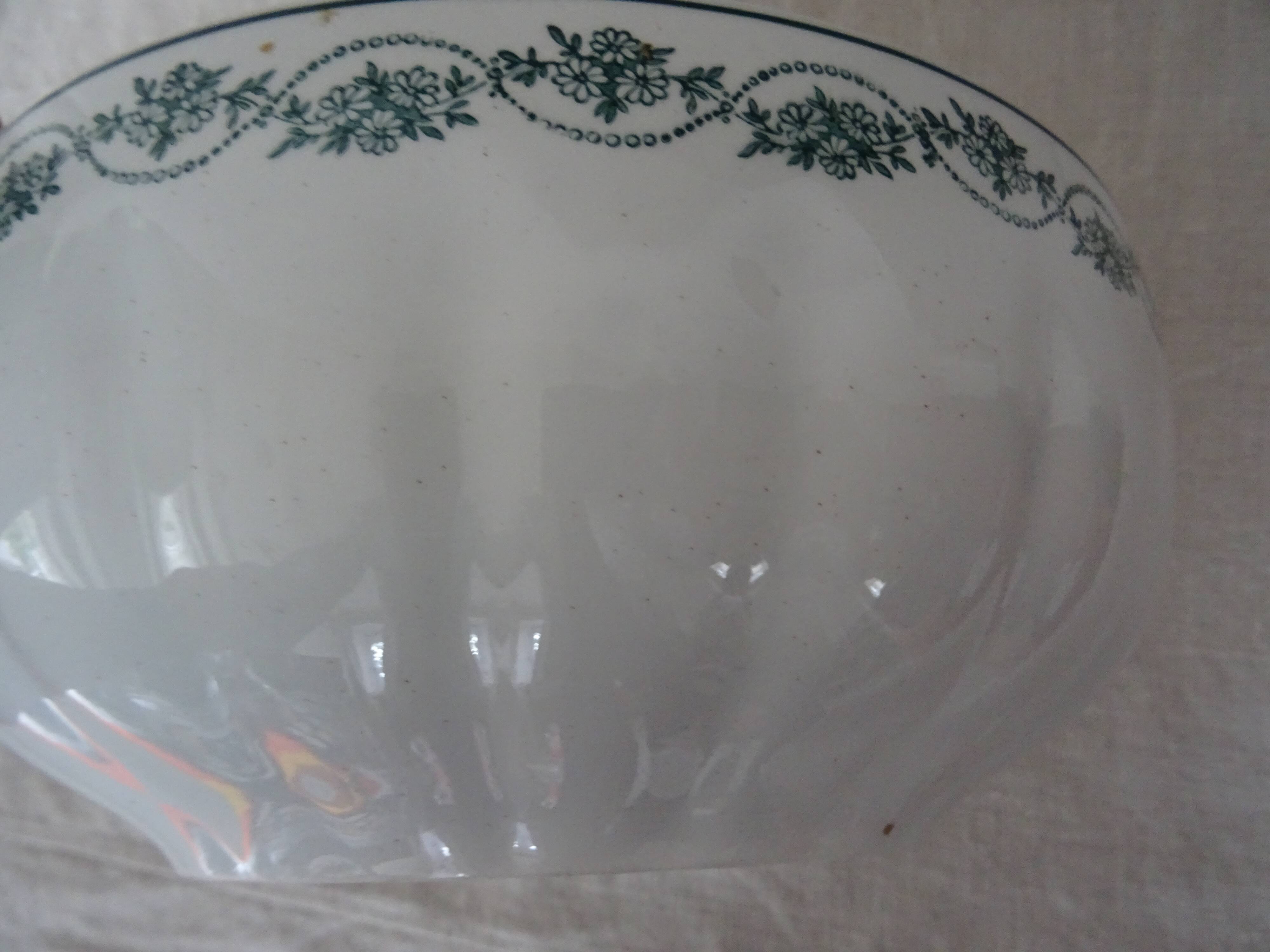 Salad bowl old faience St Amand decoration floral frieze green rinses