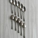 Set of 10 small silver metal spoons