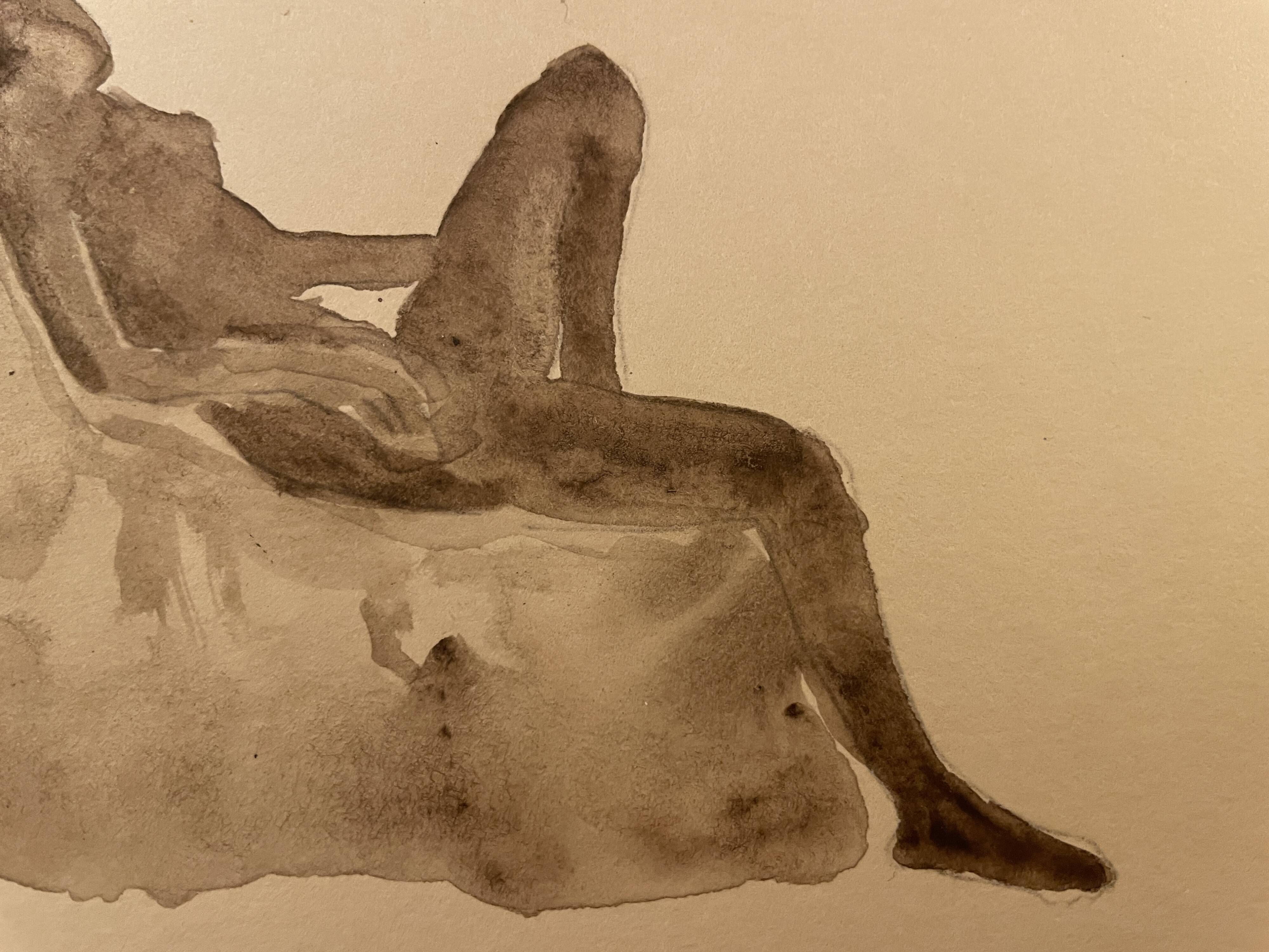 Tableau Aquarelle signé nu féminin au fauteuil