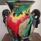 Art Deco vase in ceramic with flame glazes