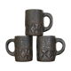 Three engraved dark wooden cups, 1960s