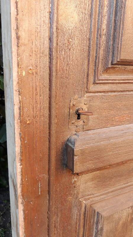 Front door and its frame, translucent glass windows, early 20th century
