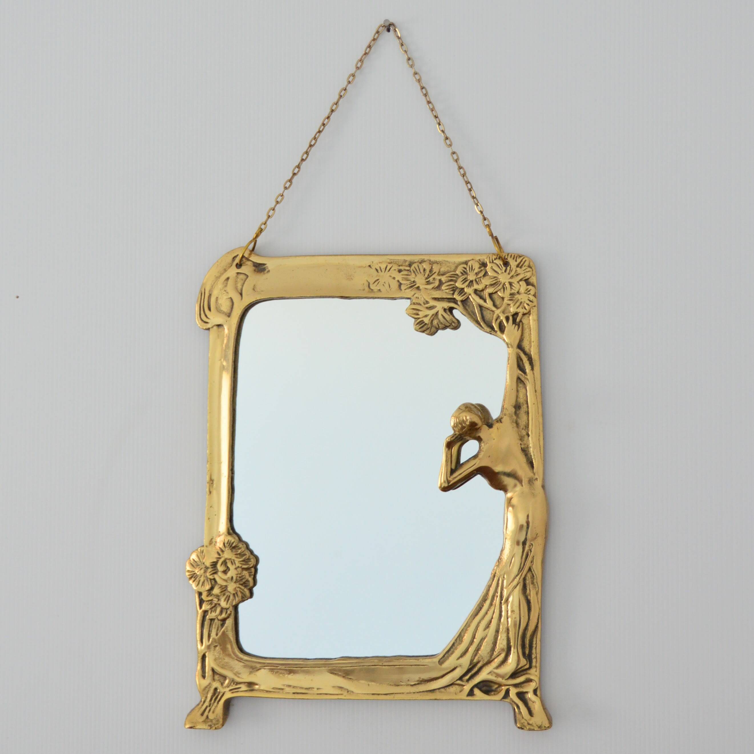 Vintage Art Nouveau Gilded Brass Wall Mirror