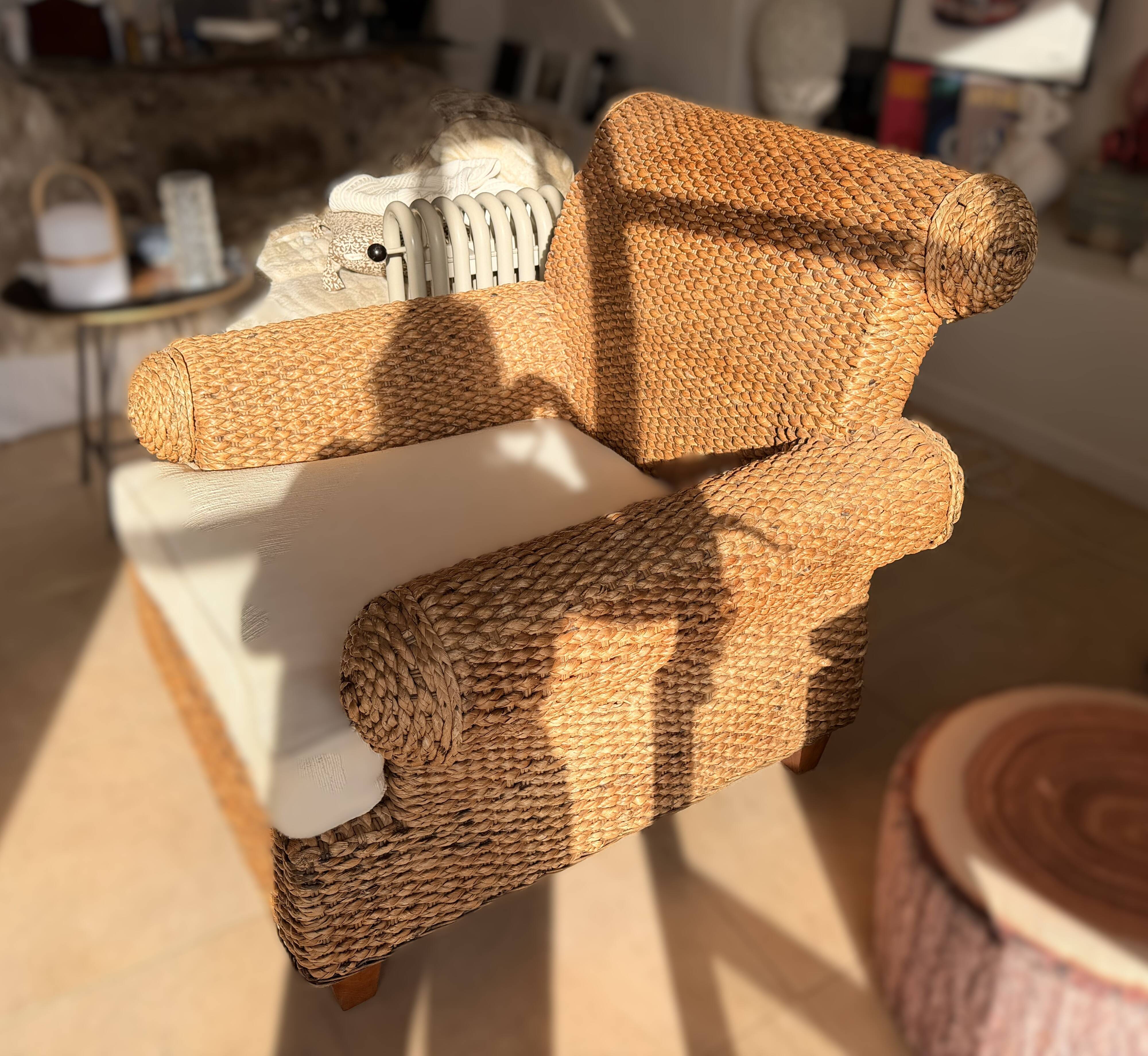 Fauteuil d’exception en jacinthe d’eau – coloris antique – pièce rare