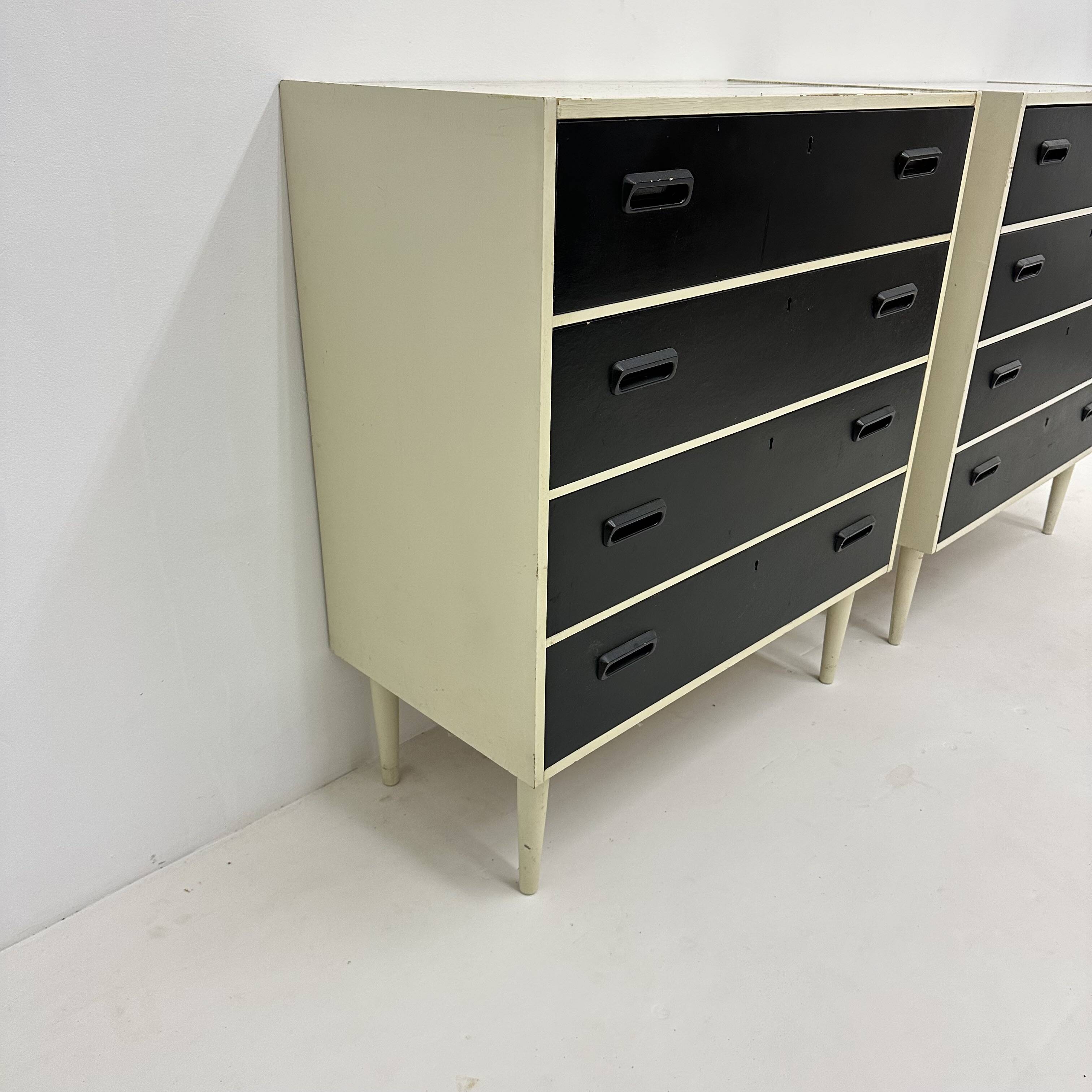 Set of 2 black and white chests of drawers, 1970s