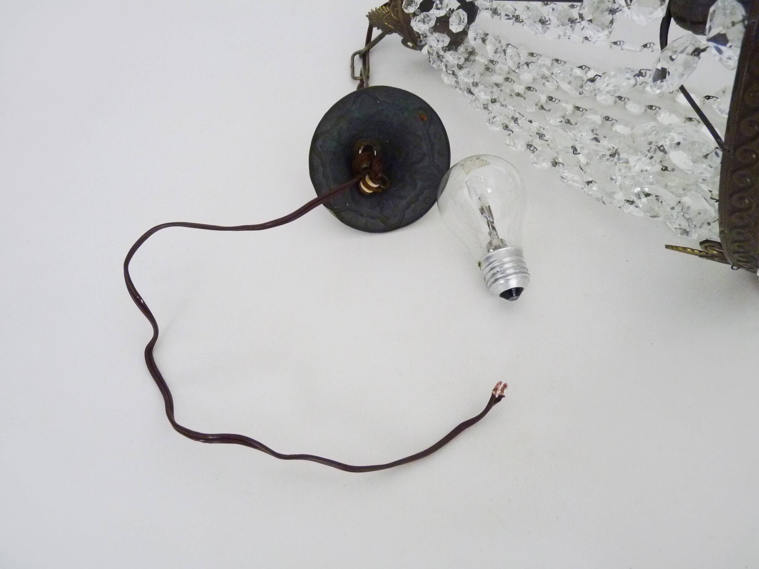 Antique Italian hot air balloon chandelier with glass pendants. Chandelier with pendants.