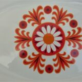 Plat ovale vintage décor fleurs orange 70s