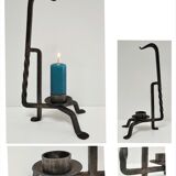 Brutalist candle holder design iron black patina 60s