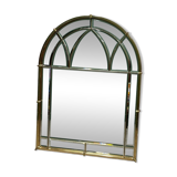 Vintage 1970s brass arched cathedral mirror – bevelled glass wall mirror