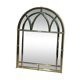 Vintage 1970s brass arched cathedral mirror – bevelled glass wall mirror