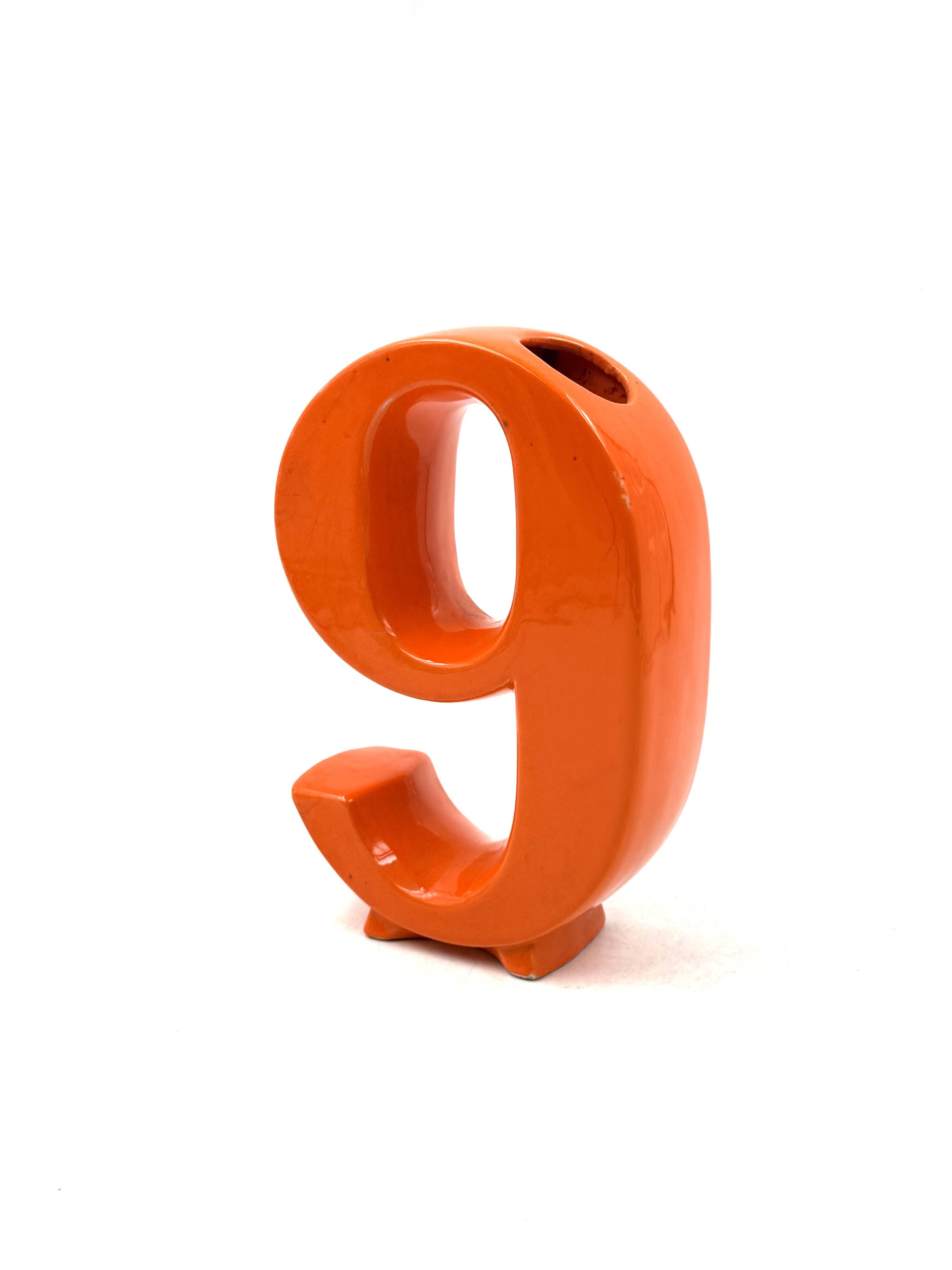 Space age orange ceramic solifleur vase, Marcel Radureau France 1970