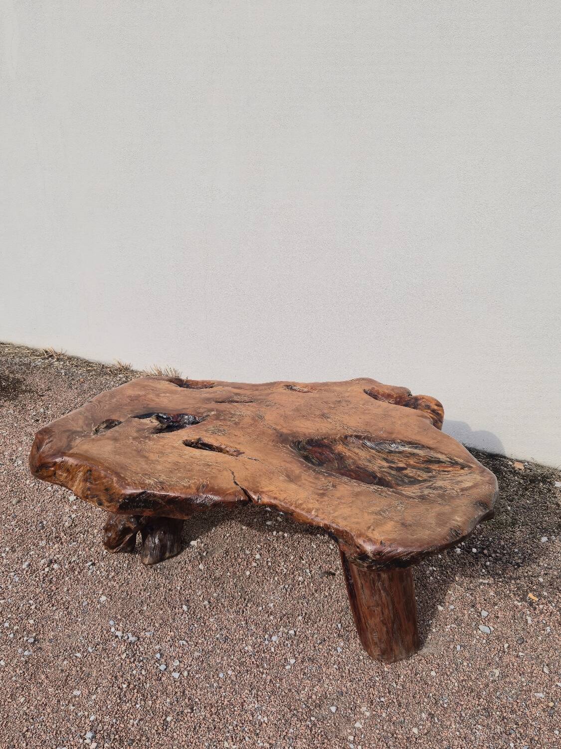 Brutalist coffee table made from solid elm tree trunk, 1950s