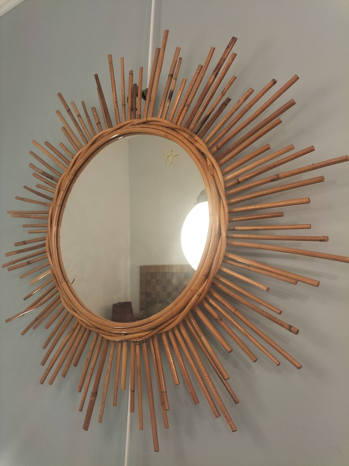 Miroir rotin année 1960