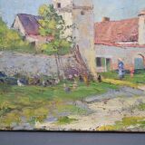 Hugues Fernand ROPION (1863-1938) "Les poules devant la ferme‘ Huile sur toile signée
