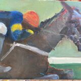 Jockey sur son cheval signé