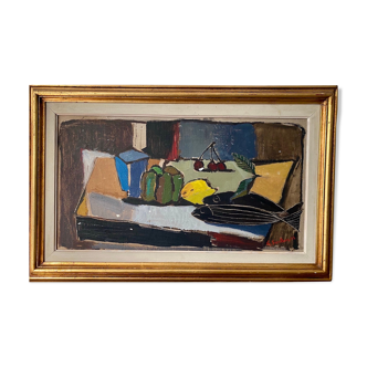 Peinture à l’huile expressionniste suédoise de nature morte, encadrée