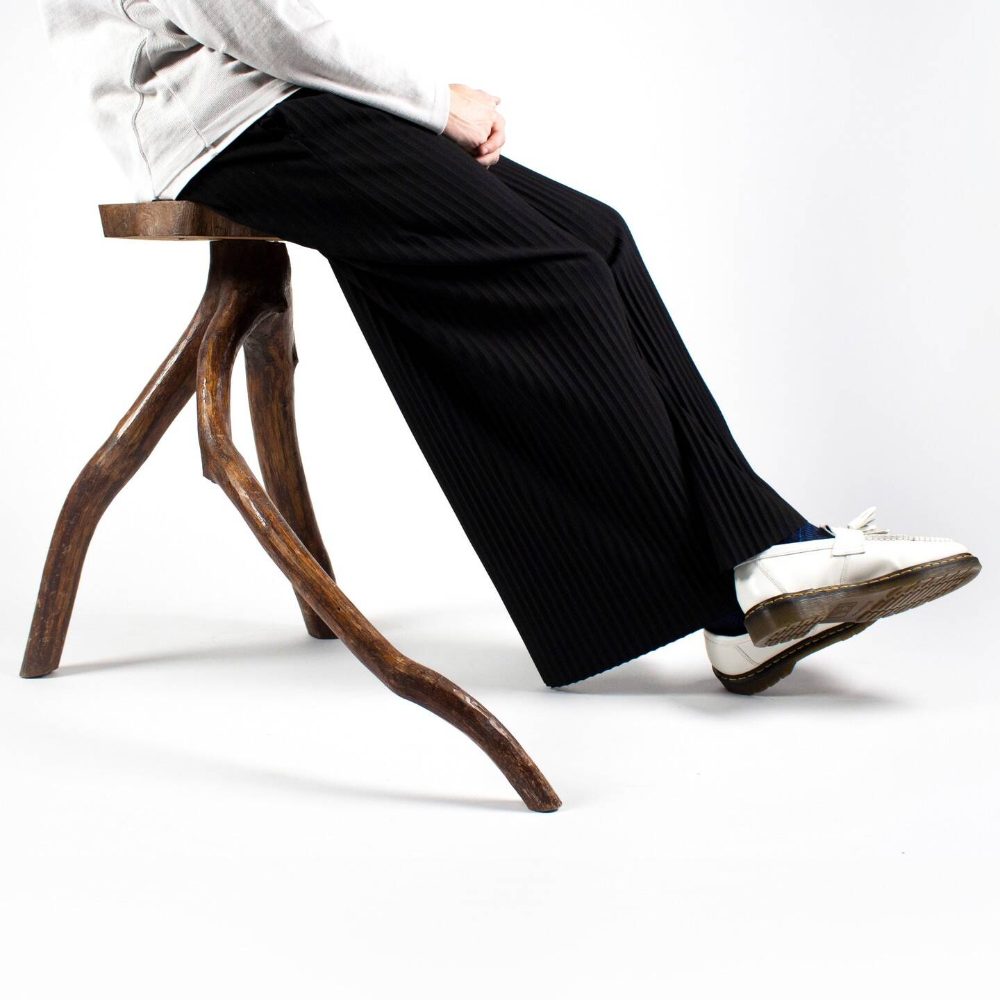 Large brutalist stool in solid antique wood