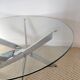 Table basse ronde Space Age acier chromé, verre, piètement hélice 70s