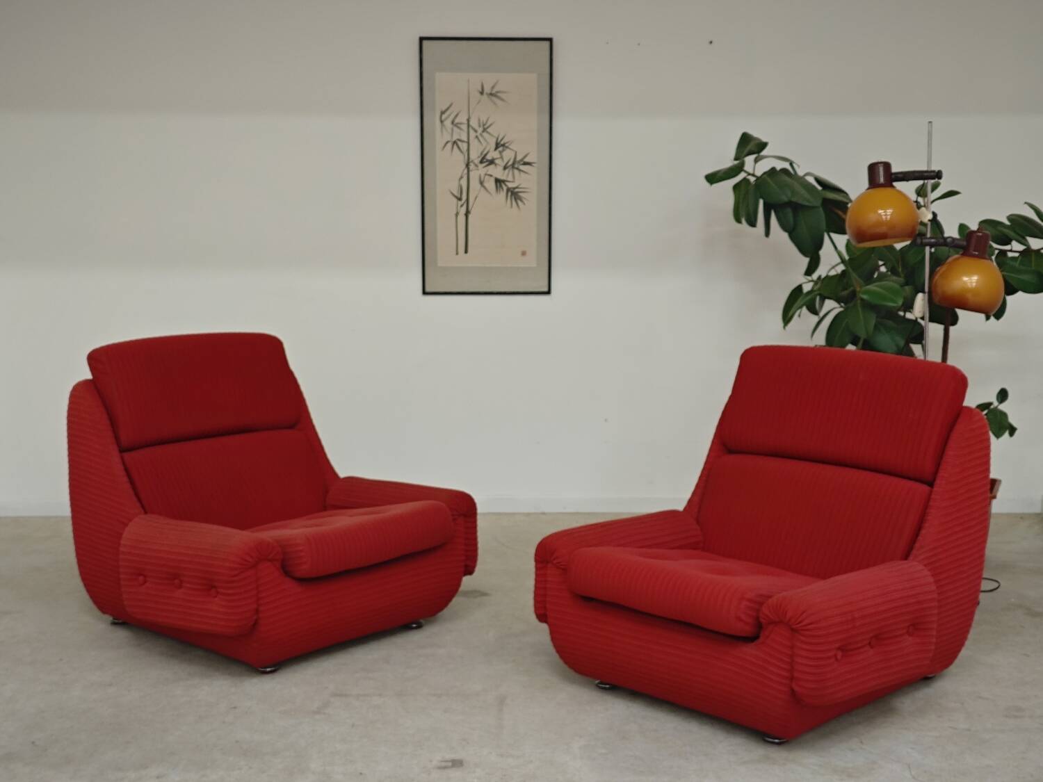 Paire de fauteuils rouge Atlantis Space Age République Tchèque 1970