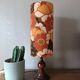 vintage turned wood lamp, floral lampshade in seventies style