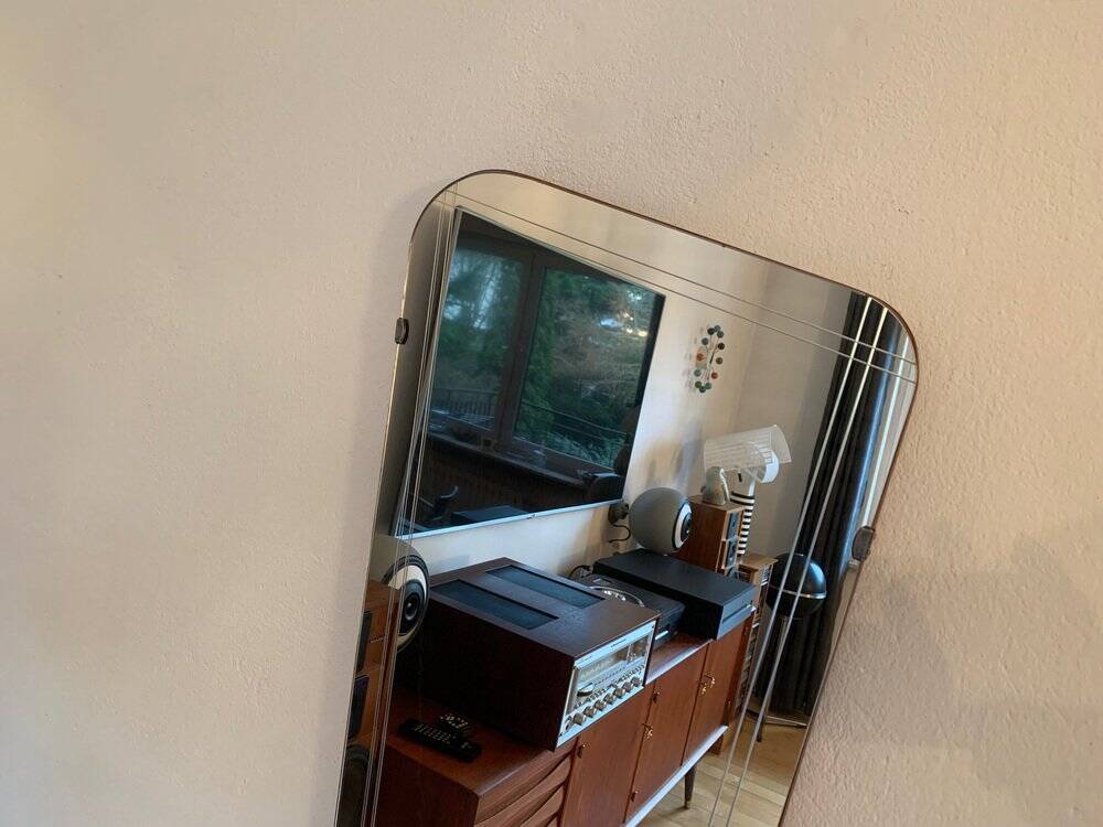 Asymmetric mirror with wood frame, 1960s