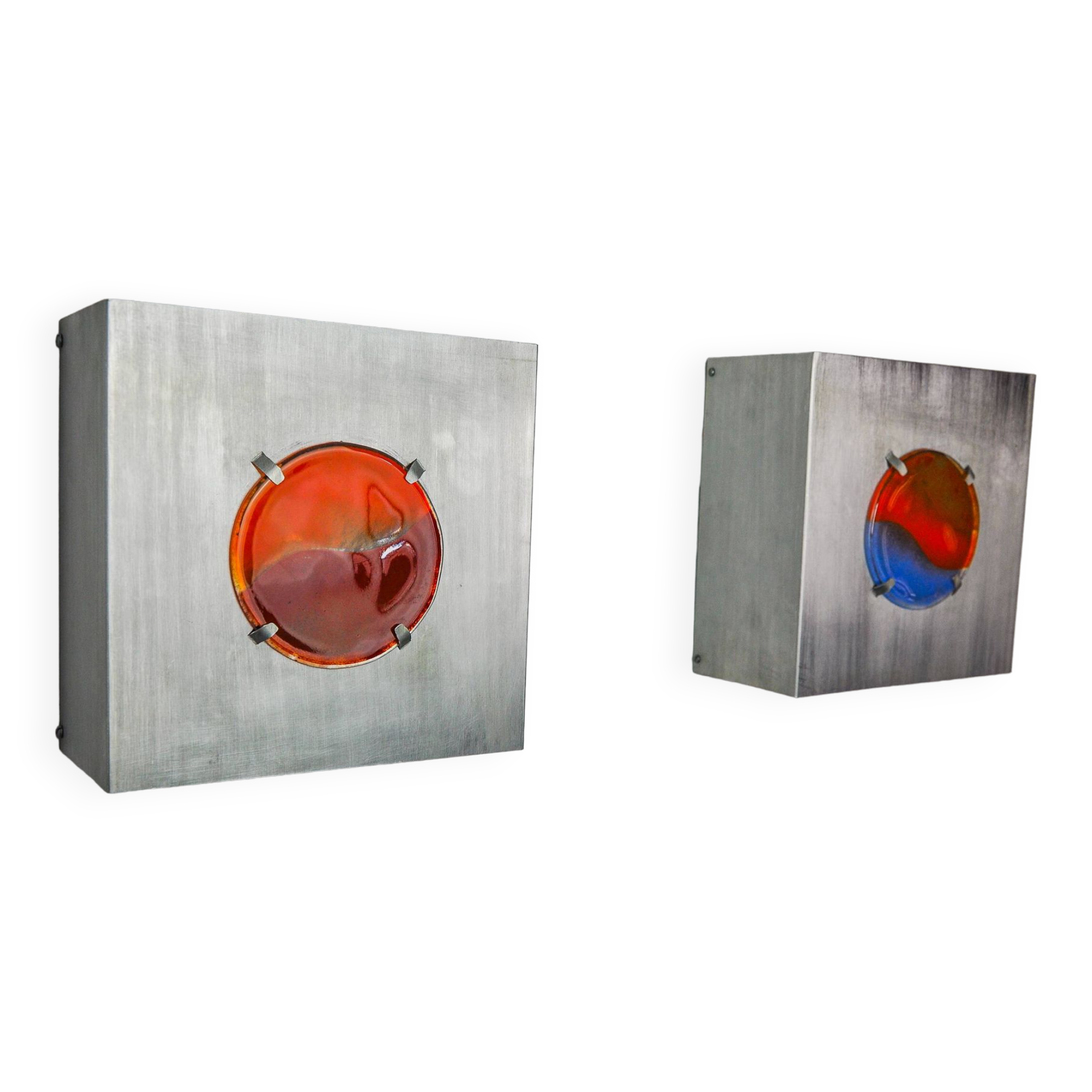 Pair of space-age wall lights, "fusing" glass, Germany, 1970