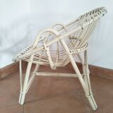 Fauteuil coquille en rotin blanc