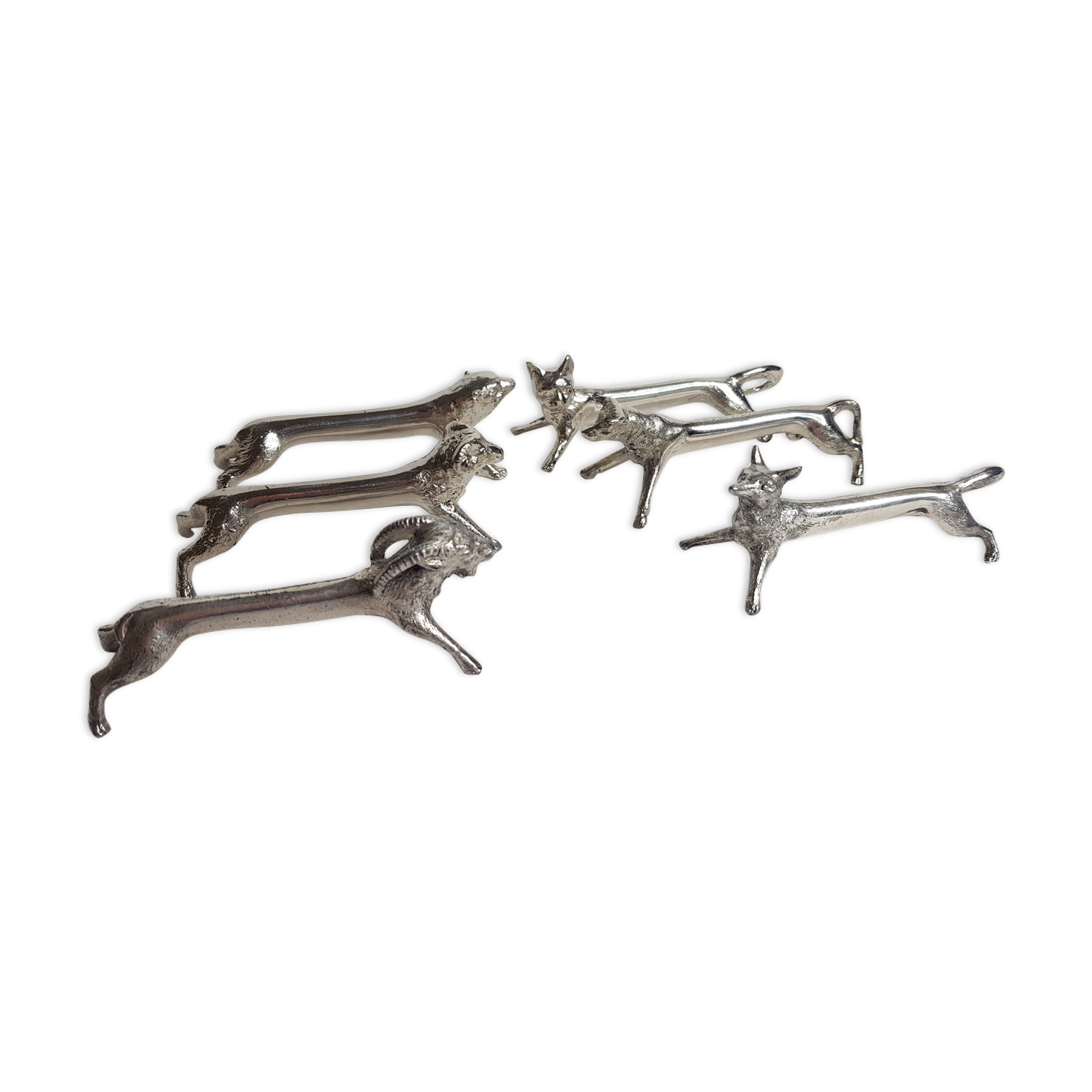 Six old animal knife holders in chrome metal