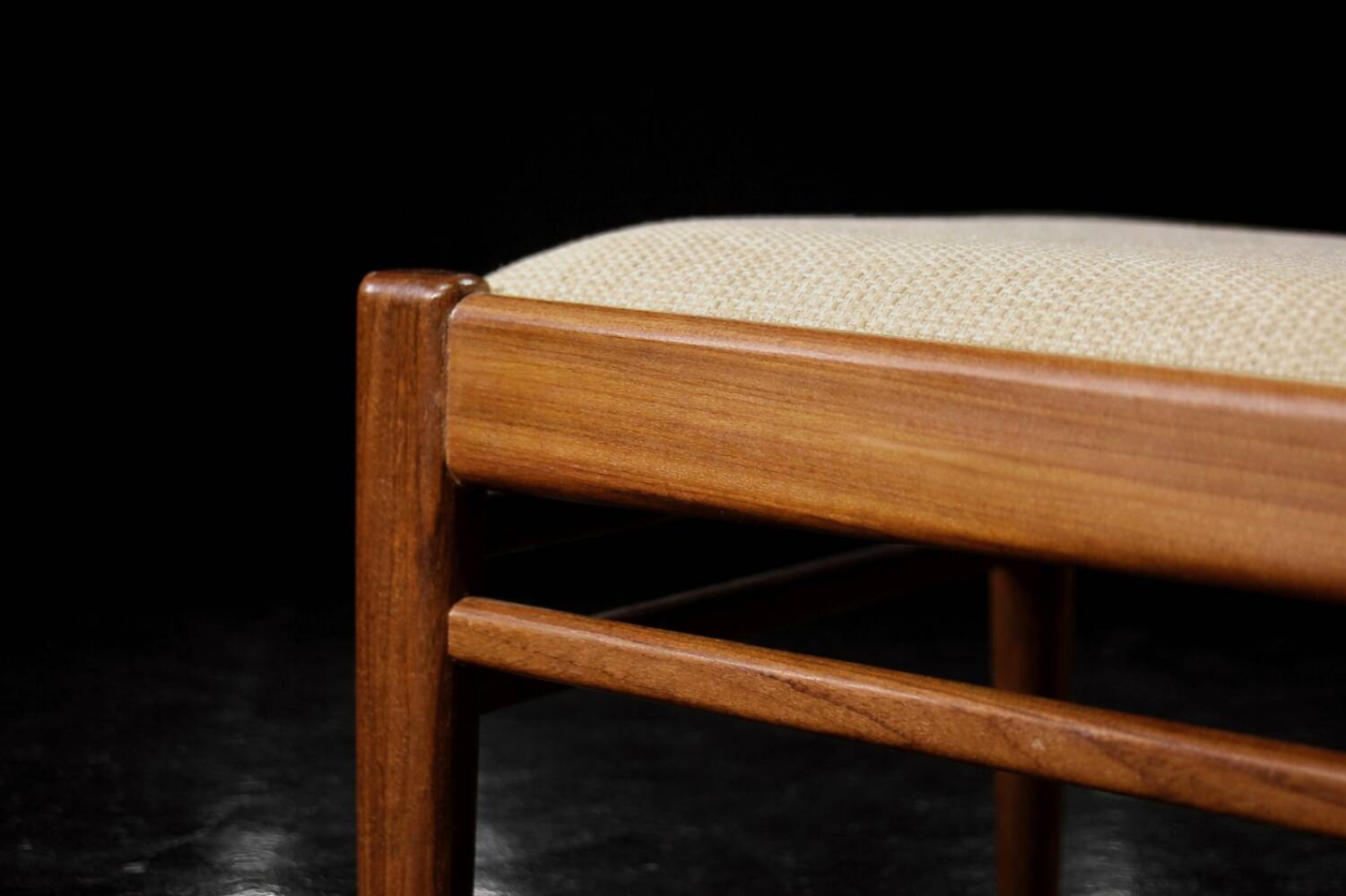 Vintage Mid-Century Modern Danish Teak & Beige Fabric Chairs, Set of 4