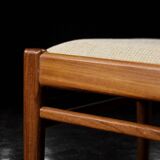 Vintage Mid-Century Modern Danish Teak & Beige Fabric Chairs, Set of 4