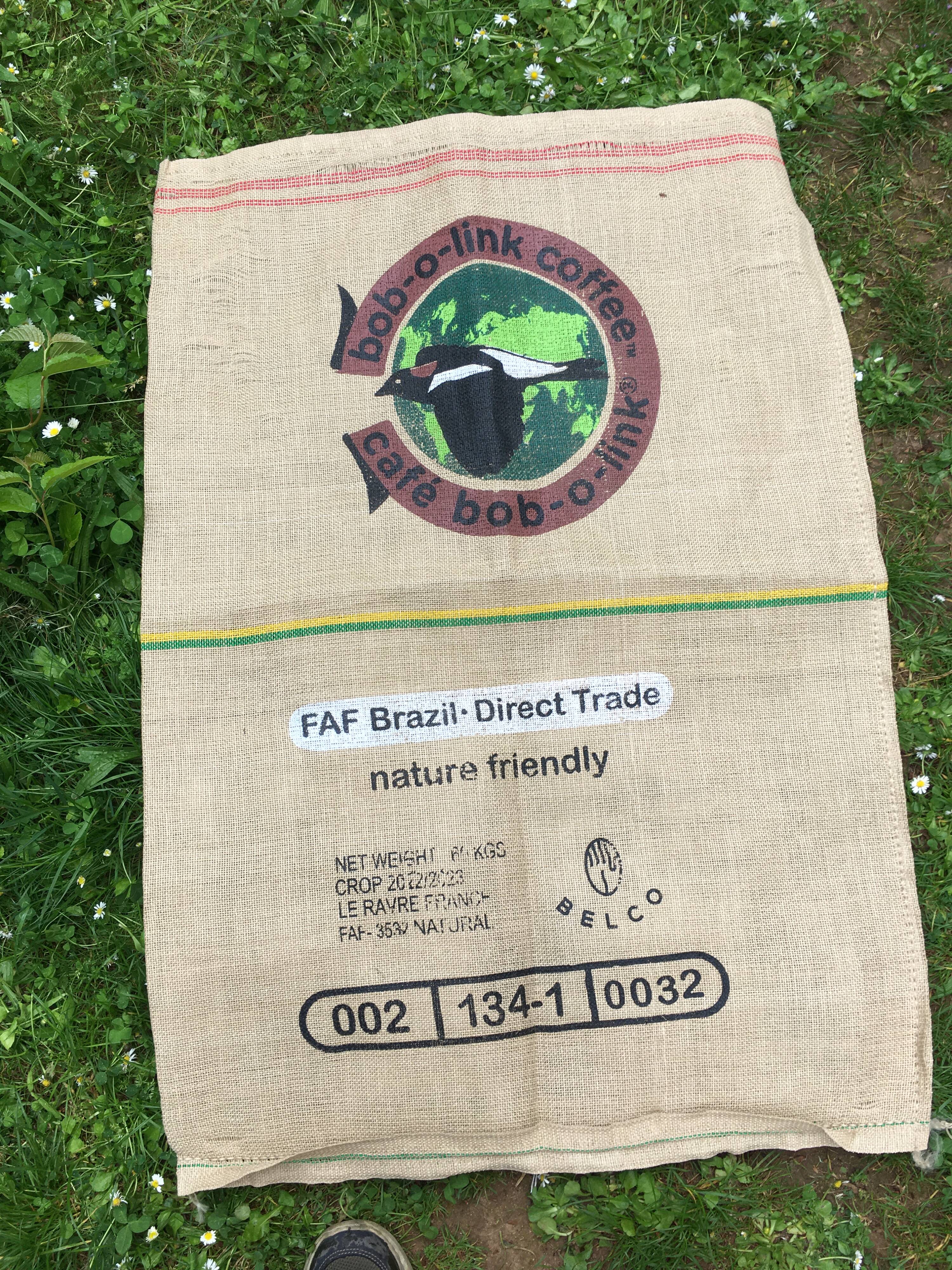 Colombian coffee burla burlap bag Bob O Link home decor cushion makeover