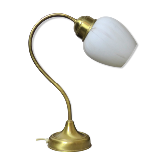 Lampe col de cygne laiton et opaline