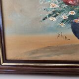 Oil painting on canvas, Bouquets of roses and tulips, signed Hire