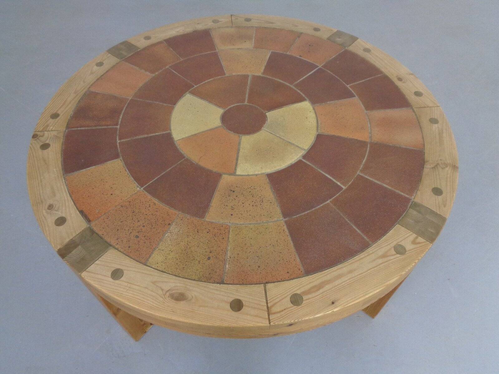 Large pine and ceramic coffee table by Lisbeth Sallingboe for Sallingboe, Denmark, 1970s.