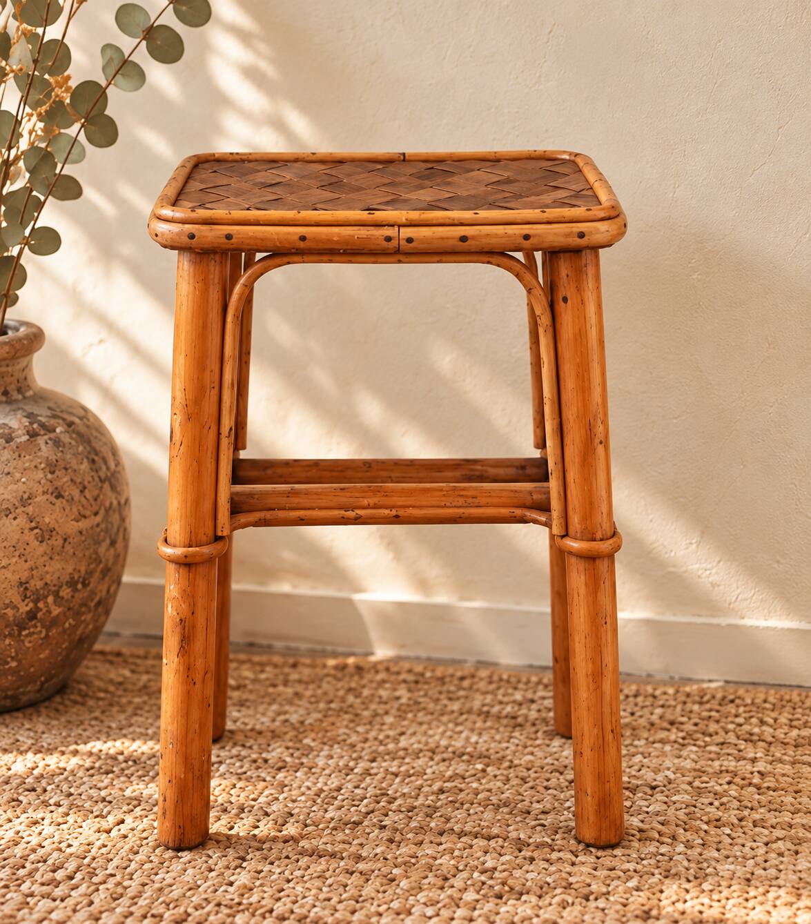 Ensemble de deux tabourets en bambou vintage français