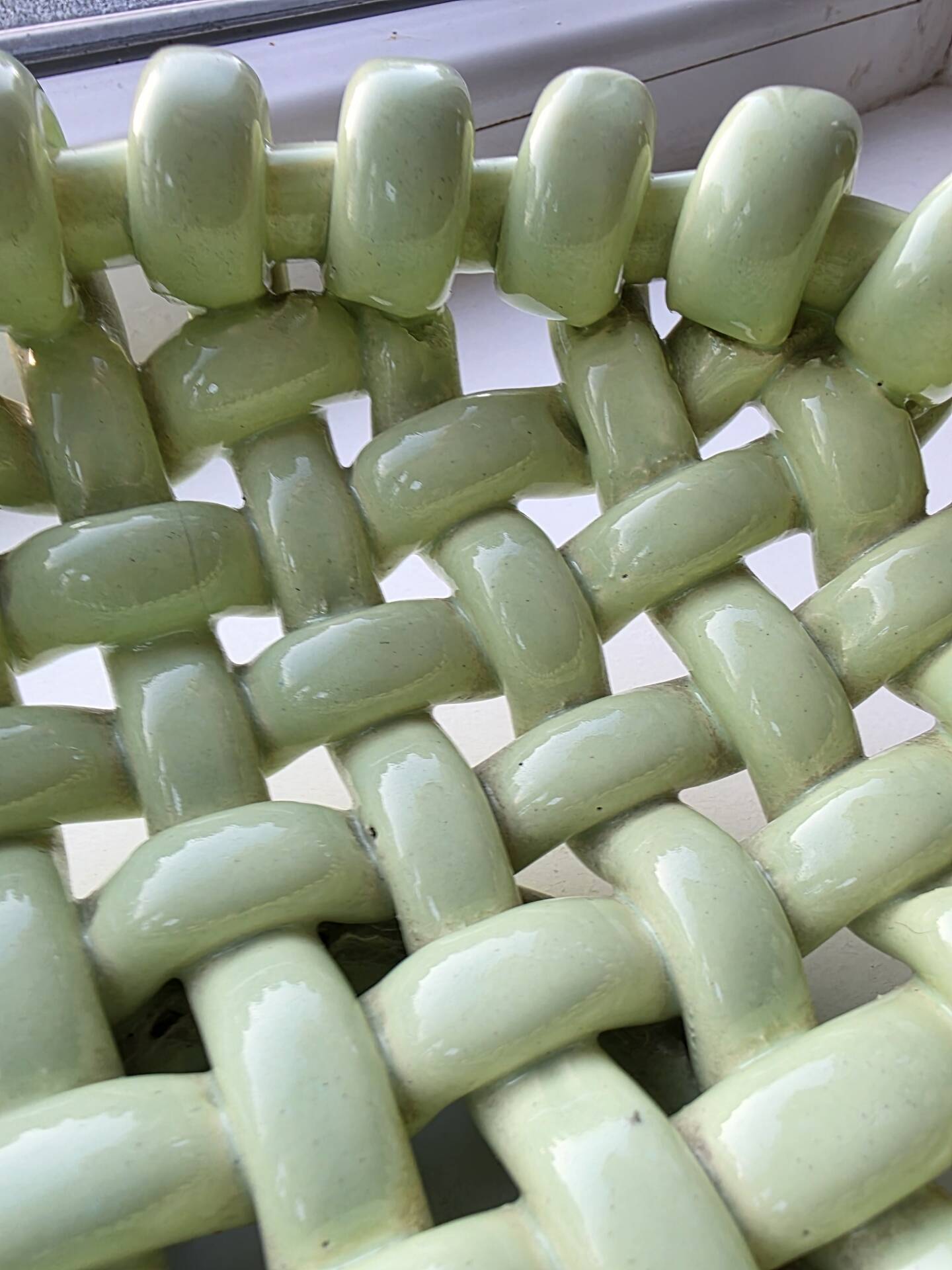 Light green woven ceramic basket Jérome Massier Vallauris