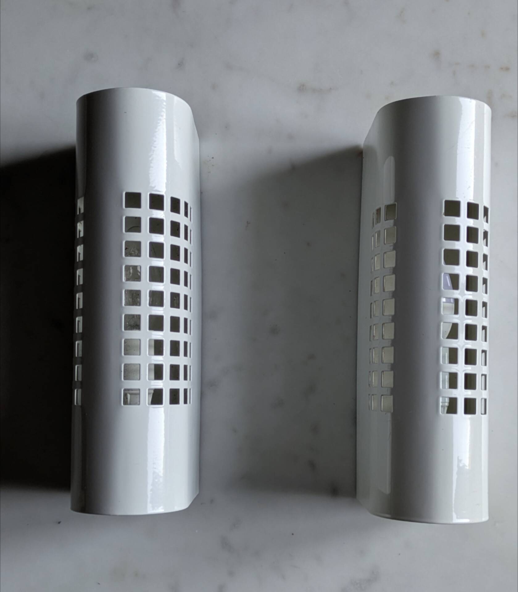 Pair of vintage wall sconces in sheet metal/Perriand/Mategot style.