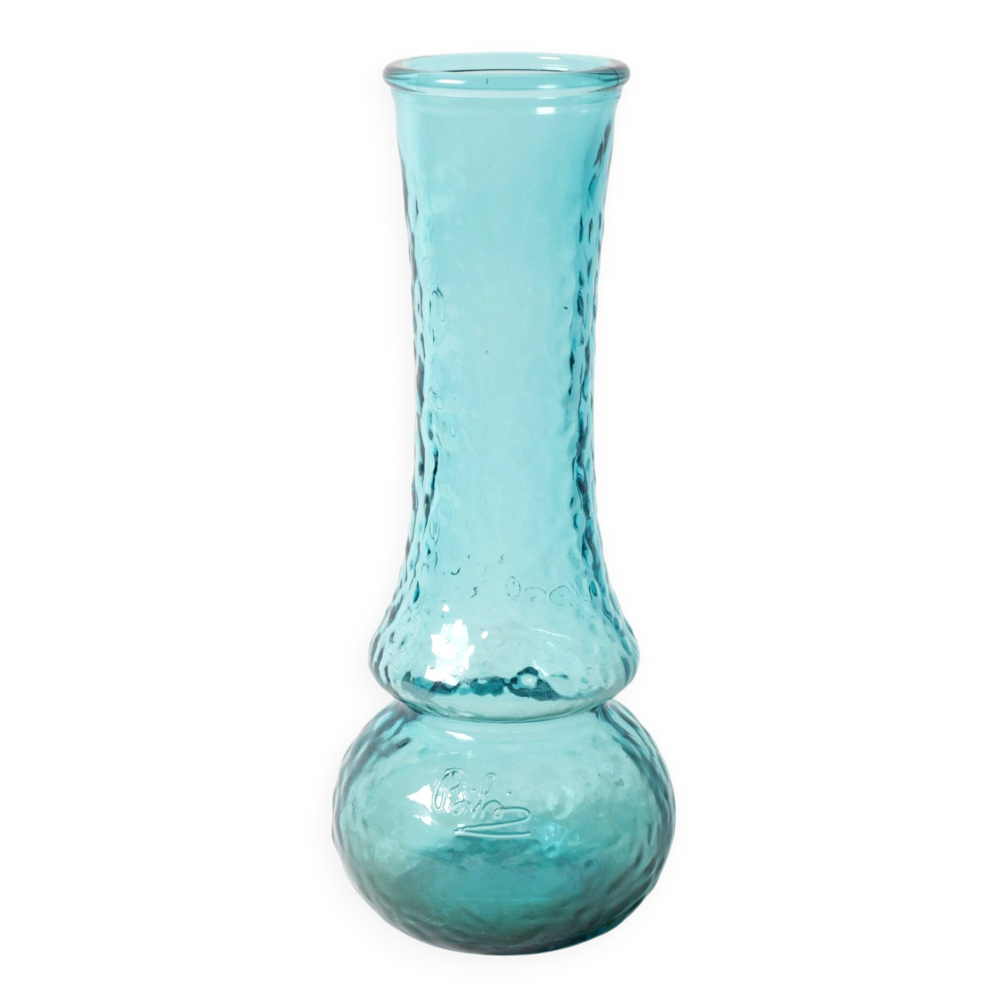 Turquoise Stylish Glass Flower Vase / Bibi / Italy / 1980s