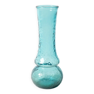 Vase à fleurs en verre turquoise élégant / Bibi / Italie / années 1980