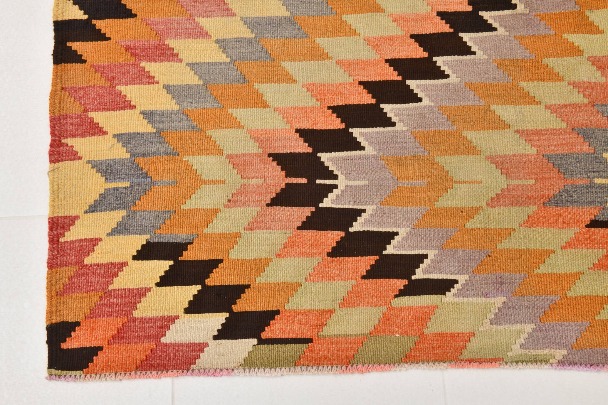 6x7 Faded Orange Area Handknotted Kilim Rug,